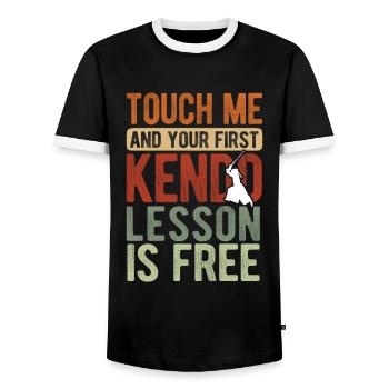 Japanischer Schwertkampf Kendo - Männer Kontrast-T-Shirt - Schwarz/Weiß - Vorne - AI Model Female 172 light (172cm) & AI Model Male 178 light (178cm)