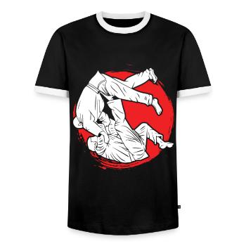 Japanischer Kampfsport Judo - Männer Kontrast-T-Shirt - Schwarz/Weiß - Vorne - AI Model Female 172 light (172cm) & AI Model Male 178 light (178cm)
