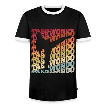 Koreanischer Kampfsport Taekwondo - Männer Kontrast-T-Shirt - Schwarz/Weiß - Vorne - AI Model Female 172 light (172cm) & AI Model Male 178 light (178cm)