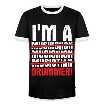 Schlagzeug Spieler Drummer - Männer Kontrast-T-Shirt - Schwarz/Weiß - Vorne - AI Model Female 172 light (172cm) & AI Model Male 178 light (178cm)