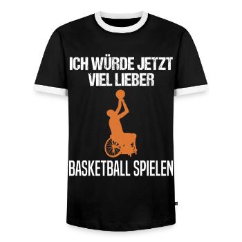 Rollstuhl Basketball Spieler Lustiger Spruch - Männer Kontrast-T-Shirt - Schwarz/Weiß - Vorne - AI Model Female 172 light (172cm) & AI Model Male 178 light (178cm)