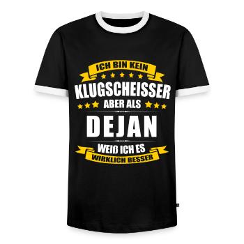 Name Dejan Vorname Klugscheisser Namenstag - Männer Kontrast-T-Shirt - Schwarz/Weiß - Vorne - AI Model Female 172 light (172cm) & AI Model Male 178 light (178cm)