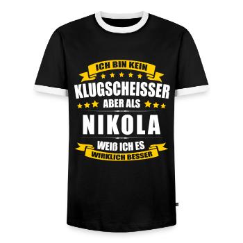 Name Nikola Vorname Klugscheisser Namenstag - Männer Kontrast-T-Shirt - Schwarz/Weiß - Vorne - AI Model Female 172 light (172cm) & AI Model Male 178 light (178cm)