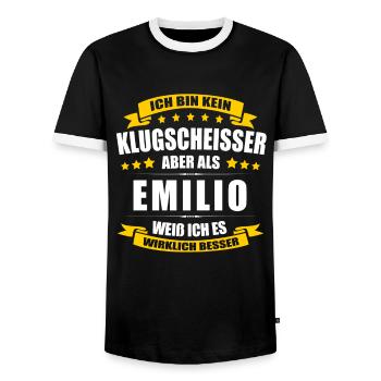 Name Emilio Vorname Klugscheisser Namenstag - Männer Kontrast-T-Shirt - Schwarz/Weiß - Vorne - AI Model Female 172 light (172cm) & AI Model Male 178 light (178cm)