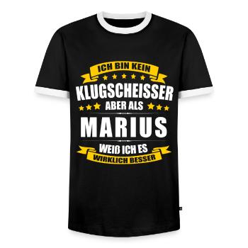 Name Marius Vorname Klugscheisser Namenstag - Männer Kontrast-T-Shirt - Schwarz/Weiß - Vorne - AI Model Female 172 light (172cm) & AI Model Male 178 light (178cm)
