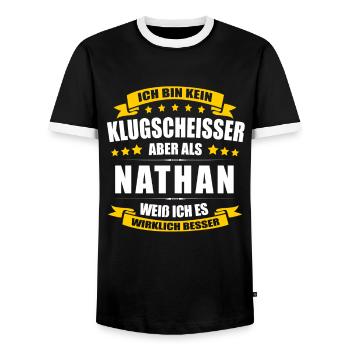 Name Nathan Vorname Klugscheisser Namenstag - Männer Kontrast-T-Shirt - Schwarz/Weiß - Vorne - AI Model Female 172 light (172cm) & AI Model Male 178 light (178cm)