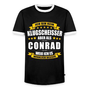Name Conrad Vorname Klugscheisser Namenstag - Männer Kontrast-T-Shirt - Schwarz/Weiß - Vorne - AI Model Female 172 light (172cm) & AI Model Male 178 light (178cm)