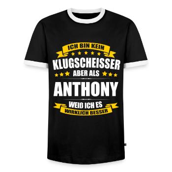 Name Anthony Vorname Klugscheisser Namenstag - Männer Kontrast-T-Shirt - Schwarz/Weiß - Vorne - AI Model Female 172 light (172cm) & AI Model Male 178 light (178cm)