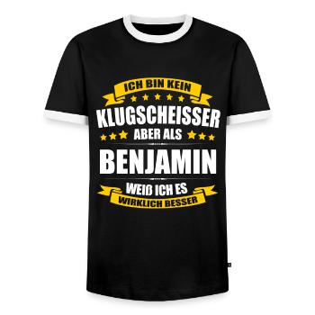 Name Benjamin Vorname Klugscheisser Namenstag - Männer Kontrast-T-Shirt - Schwarz/Weiß - Vorne - AI Model Female 172 light (172cm) & AI Model Male 178 light (178cm)