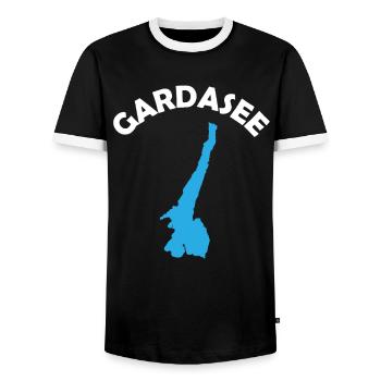 Ästhetischer Gardasee Italien Liebhaber Geschenk - Männer Kontrast-T-Shirt - Schwarz/Weiß - Vorne - AI Model Female 172 light (172cm) & AI Model Male 178 light (178cm)