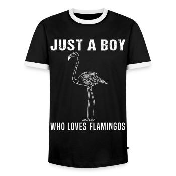 Boy & Flamingo Love Unique Gift - Men's Ringer Shirt - black/white - Front - AI Model Female 172 light (172cm) & AI Model Male 178 light (178cm)