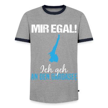 Mir Egal! Gardasee Priorität Geschenk - Männer Kontrast-T-Shirt - Grau/Navy  - Vorne - AI Model Female 172 light (172cm) & AI Model Male 178 light (178cm)