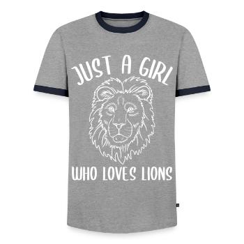 Girl, Lion Love – A Wild Connection - Men's Ringer Shirt - grey/navy  - Front - AI Model Female 172 light (172cm) & AI Model Male 178 light (178cm)