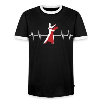 Heart Pulse Dancing Couple Living Love Gift - Men's Ringer Shirt - black/white - Front - AI Model Female 172 light (172cm) & AI Model Male 178 light (178cm)
