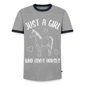 La fille aime les chevaux affaire du cœur - T-shirt contrasté Homme - gris/marine  - Devant - AI Model Female 172 light (172cm) & AI Model Male 178 light (178cm)