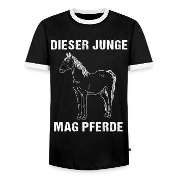 This boy has a penchant for horses - Men's Ringer Shirt - black/white - Front - AI Model Female 172 light (172cm) & AI Model Male 178 light (178cm)