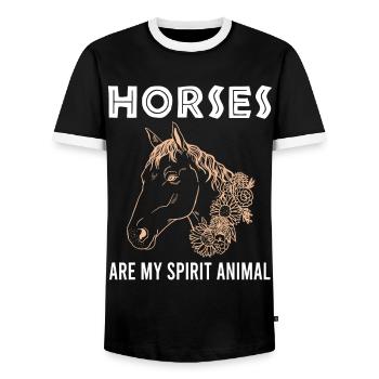Horses - soulmates on four hooves - Men's Ringer Shirt - black/white - Front - AI Model Female 172 light (172cm) & AI Model Male 178 light (178cm)