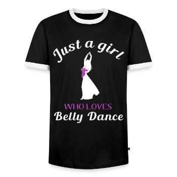 Passionate Belly Dance - Just a Girl - Men's Ringer Shirt - black/white - Front - AI Model Female 172 light (172cm) & AI Model Male 178 light (178cm)