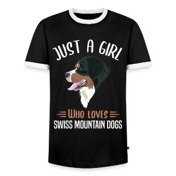 Girl Loves Swiss Mountain Dogs Gift - Men's Ringer Shirt - black/white - Front - AI Model Female 172 light (172cm) & AI Model Male 178 light (178cm)