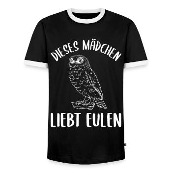 Girl Owl Lover Fervor Statement - Men's Ringer Shirt - black/white - Front - AI Model Female 172 light (172cm) & AI Model Male 178 light (178cm)