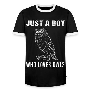 Garçon aime les hiboux - anglais disant cadeau - T-shirt contrasté Homme - noir/blanc - Devant - AI Model Female 172 light (172cm) & AI Model Male 178 light (178cm)