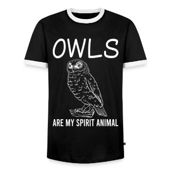 Owls Spirit Animal - Mystical Gift - Men's Ringer Shirt - black/white - Front - AI Model Female 172 light (172cm) & AI Model Male 178 light (178cm)