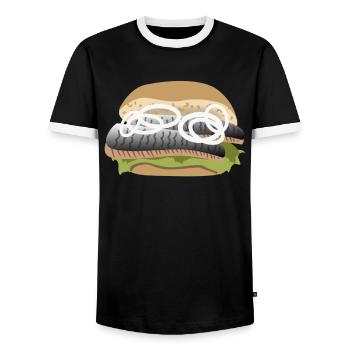 Fish Roll Fanatics - The Ultimate Gift - Men's Ringer Shirt - black/white - Front - AI Model Female 172 light (172cm) & AI Model Male 178 light (178cm)