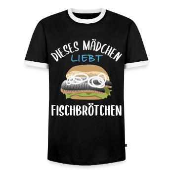 Mädchen & Fischbrötchen - Eine Liebesgeschichte - Männer Kontrast-T-Shirt - Schwarz/Weiß - Vorne - AI Model Female 172 light (172cm) & AI Model Male 178 light (178cm)