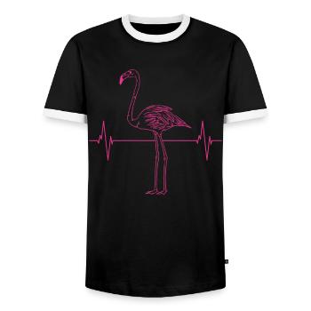 Heartbeat flamant rose amour oiseau cadeau - T-shirt contrasté Homme - noir/blanc - Devant - AI Model Female 172 light (172cm) & AI Model Male 178 light (178cm)