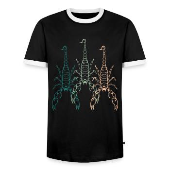 Three Scorpions Trio Exoticism Gift - Men's Ringer Shirt - black/white - Front - AI Model Female 172 light (172cm) & AI Model Male 178 light (178cm)