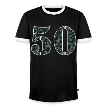 Fifty Military Style Strong Age Gift - Men's Ringer Shirt - black/white - Front - AI Model Female 172 light (172cm) & AI Model Male 178 light (178cm)