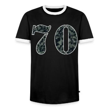 Military Style Birthday Number 70 Gift - Men's Ringer Shirt - black/white - Front - AI Model Female 172 light (172cm) & AI Model Male 178 light (178cm)