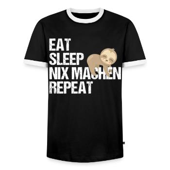 Faulbär Tagesroutine Deutsch Humor Geschenk - Männer Kontrast-T-Shirt - Schwarz/Weiß - Vorne - AI Model Female 172 light (172cm) & AI Model Male 178 light (178cm)