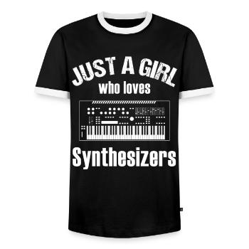 Juste une fille qui aime les synthétiseurs musique cadeau - T-shirt contrasté Homme - noir/blanc - Devant - AI Model Female 172 light (172cm) & AI Model Male 178 light (178cm)