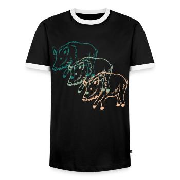Trio von Wildschweinen Naturverbundenes Geschenk - Männer Kontrast-T-Shirt - Schwarz/Weiß - Vorne - AI Model Female 172 light (172cm) & AI Model Male 178 light (178cm)
