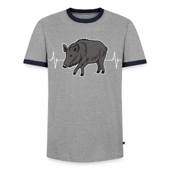 Wildschwein Herzschlag Naturverbundenes Geschenk - Männer Kontrast-T-Shirt - Grau/Navy  - Vorne - AI Model Female 172 light (172cm) & AI Model Male 178 light (178cm)
