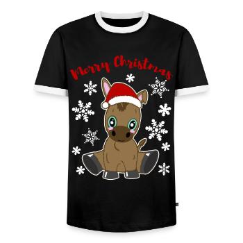 Fröhliches Eselkind Merry Christmas Festlich - Männer Kontrast-T-Shirt - Schwarz/Weiß - Vorne - AI Model Female 172 light (172cm) & AI Model Male 178 light (178cm)