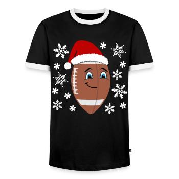 Festlicher Football Weihnachtsmütze - Männer Kontrast-T-Shirt - Schwarz/Weiß - Vorne - AI Model Female 172 light (172cm) & AI Model Male 178 light (178cm)
