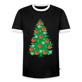 Basketball Christmas Tree Basket Hunter Fest - Men's Ringer Shirt - black/white - Front - AI Model Female 172 light (172cm) & AI Model Male 178 light (178cm)