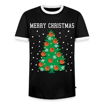 Merry Bball Xmas Tree for Sports Fans - Men's Ringer Shirt - black/white - Front - AI Model Female 172 light (172cm) & AI Model Male 178 light (178cm)