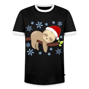 Sloth Christmas Nap Cozy Holidays - Men's Ringer Shirt - black/white - Front - AI Model Female 172 light (172cm) & AI Model Male 178 light (178cm)
