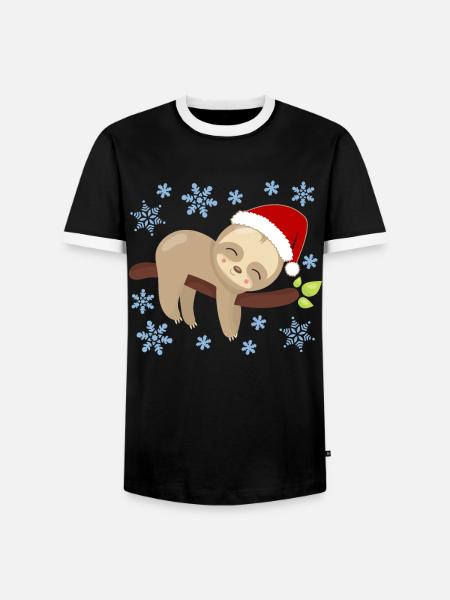 Sloth Christmas Nap Cozy Holidays - Men's Ringer Shirt - black/white