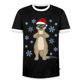 Snowy Santa Sloth – Winter Sloth Design - Men's Ringer Shirt - black/white - Front - AI Model Female 172 light (172cm) & AI Model Male 178 light (178cm)