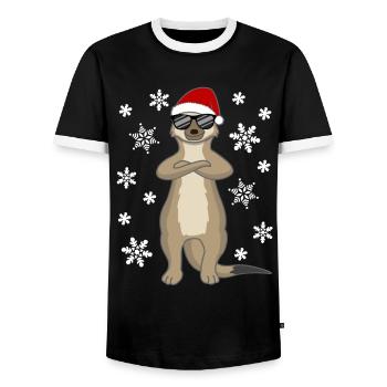 Snowy Santa Sloth – Winter Sloth Design - Men's Ringer Shirt - black/white - Front - AI Model Female 172 light (172cm) & AI Model Male 178 light (178cm)