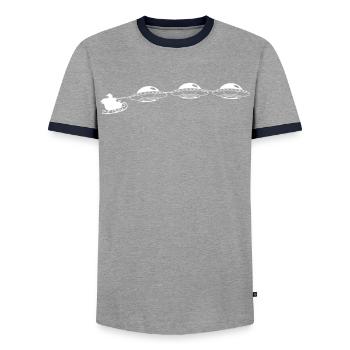 Ufo Rentiere Schlittenfahrt Weihnachtsflug - Männer Kontrast-T-Shirt - Grau/Navy  - Vorne - AI Model Female 172 light (172cm) & AI Model Male 178 light (178cm)