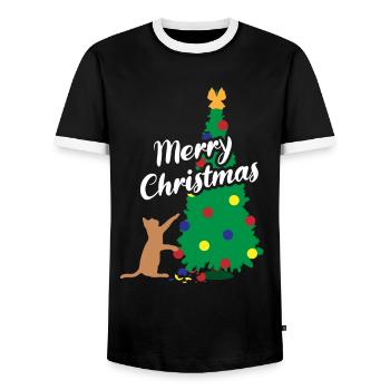 Katzenspaß Weihnachtsbaum Festlicher Schabernack - Männer Kontrast-T-Shirt - Schwarz/Weiß - Vorne - AI Model Female 172 light (172cm) & AI Model Male 178 light (178cm)