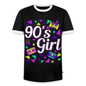 Retro 90's Girl Power Style Pop Culture - Men's Ringer Shirt - black/white - Front - AI Model Female 172 light (172cm) & AI Model Male 178 light (178cm)