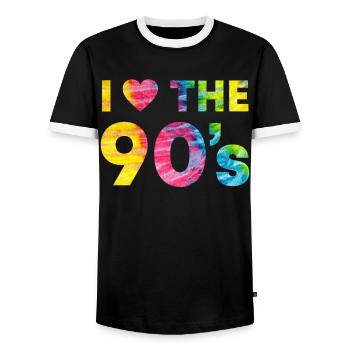 Yellow 90s Retro Love Celebration Mood - Men's Ringer Shirt - black/white - Front - AI Model Female 172 light (172cm) & AI Model Male 178 light (178cm)