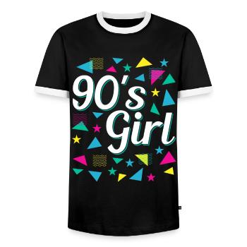 Retro 90's Girl Power Style Pop Culture - Men's Ringer Shirt - black/white - Front - AI Model Female 172 light (172cm) & AI Model Male 178 light (178cm)