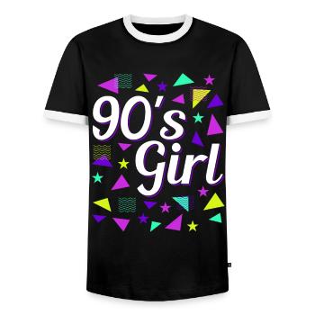 Retro 90's Girl Power Style Pop Culture - Men's Ringer Shirt - black/white - Front - AI Model Female 172 light (172cm) & AI Model Male 178 light (178cm)